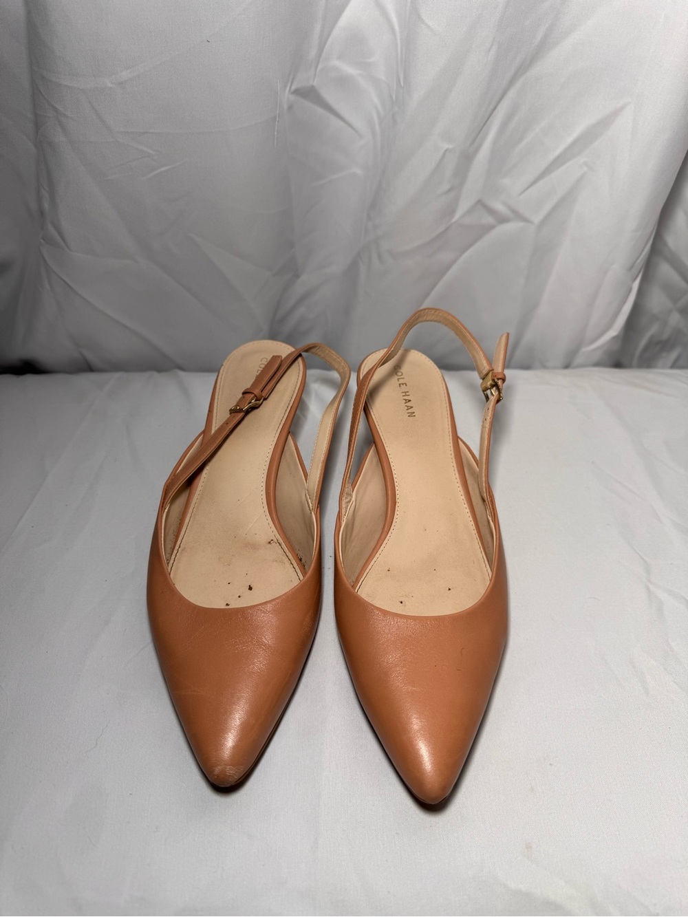 Cole Haan Tan Leather Pointed-Toe Slingback Flats
